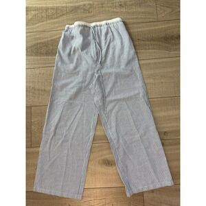 Blue White Striped Wide Leg Drawstring Waist Casual Pants Women Small